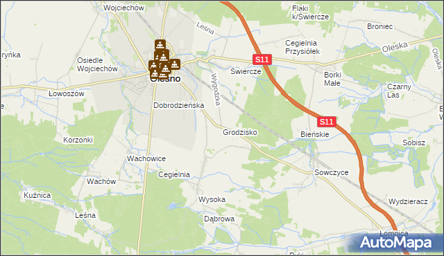 mapa Grodzisko gmina Olesno, Grodzisko gmina Olesno na mapie Targeo