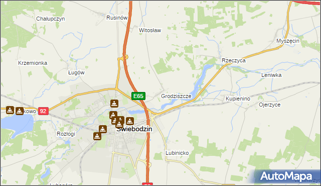 mapa Grodziszcze gmina Świebodzin, Grodziszcze gmina Świebodzin na mapie Targeo