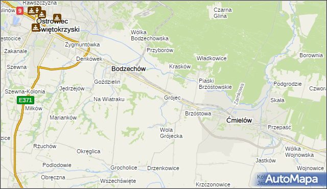 mapa Grójec gmina Ćmielów, Grójec gmina Ćmielów na mapie Targeo