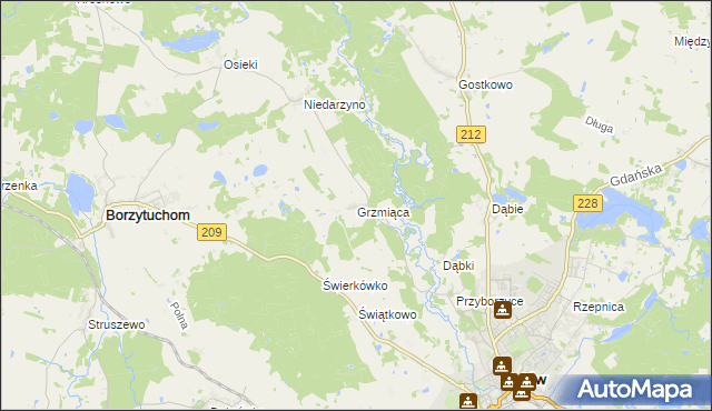 mapa Grzmiąca gmina Bytów, Grzmiąca gmina Bytów na mapie Targeo