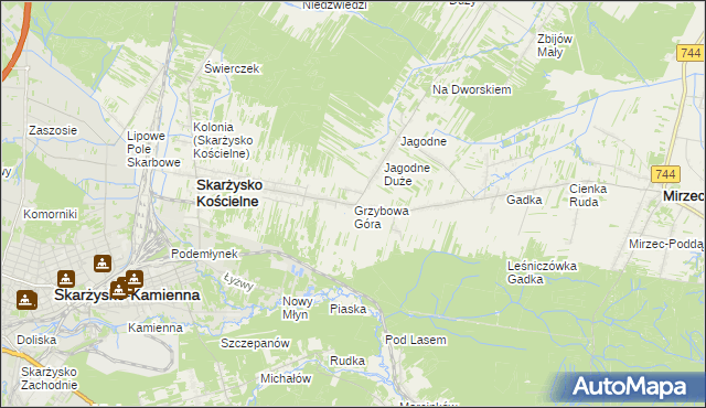 mapa Grzybowa Góra, Grzybowa Góra na mapie Targeo