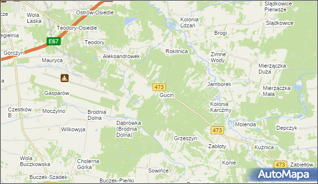mapa Gucin gmina Buczek, Gucin gmina Buczek na mapie Targeo