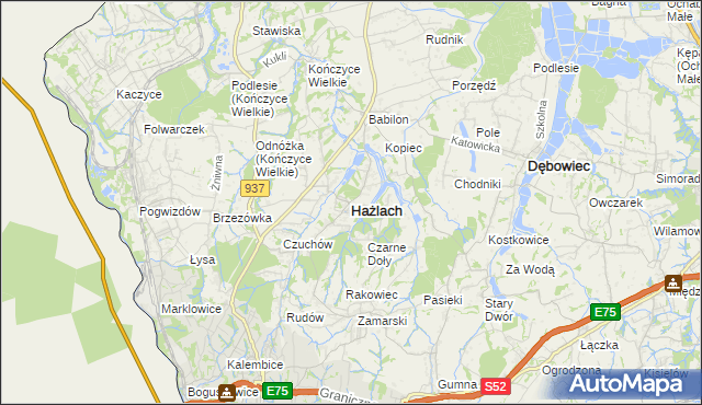 mapa Hażlach, Hażlach na mapie Targeo