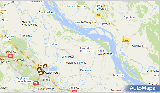 mapa Holendry Kozienickie, Holendry Kozienickie na mapie Targeo
