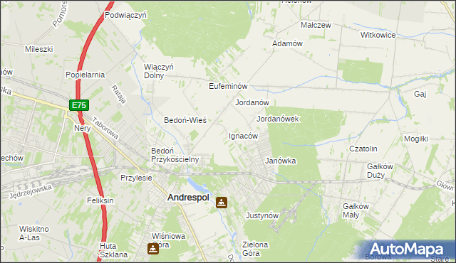 mapa Ignaców gmina Brzeziny, Ignaców gmina Brzeziny na mapie Targeo