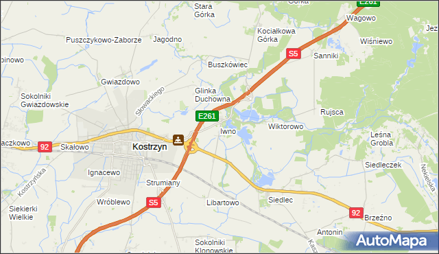 mapa Iwno gmina Kostrzyn, Iwno gmina Kostrzyn na mapie Targeo