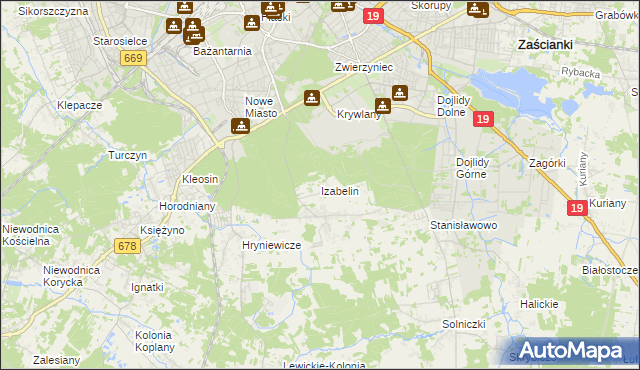 mapa Izabelin gmina Juchnowiec Kościelny, Izabelin gmina Juchnowiec Kościelny na mapie Targeo