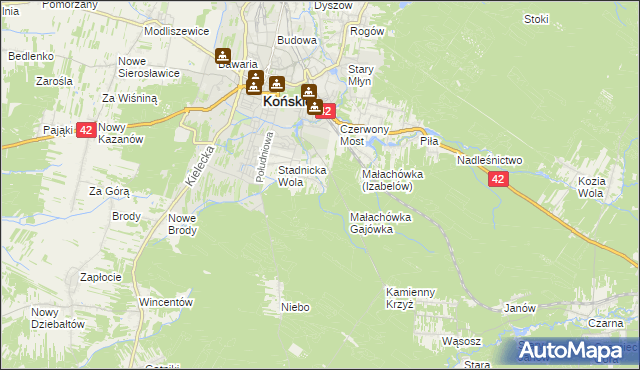 mapa Izabelów gmina Końskie, Izabelów gmina Końskie na mapie Targeo