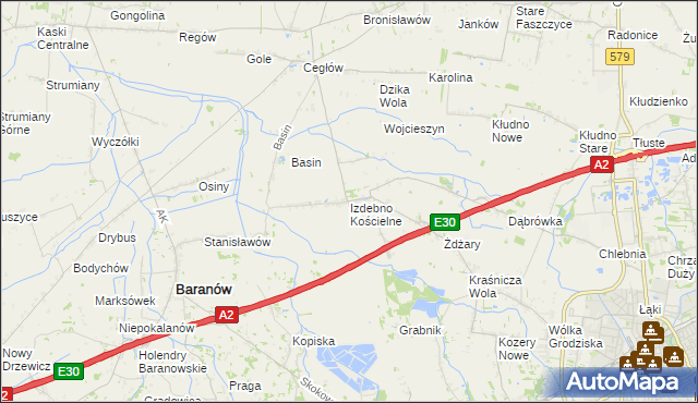 mapa Izdebno Kościelne, Izdebno Kościelne na mapie Targeo