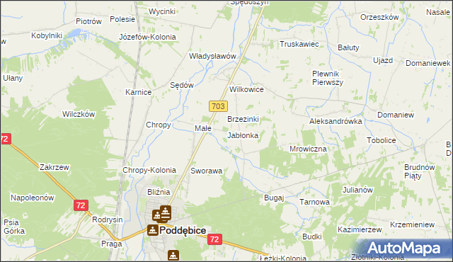 mapa Jabłonka gmina Poddębice, Jabłonka gmina Poddębice na mapie Targeo