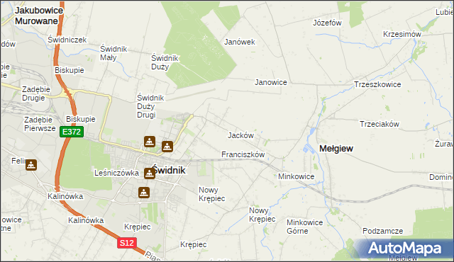 mapa Jacków gmina Mełgiew, Jacków gmina Mełgiew na mapie Targeo