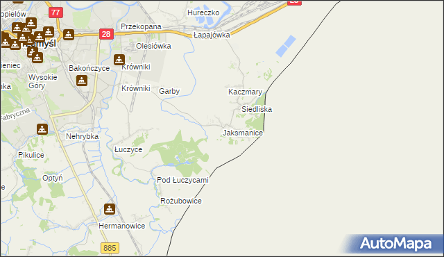 mapa Jaksmanice, Jaksmanice na mapie Targeo