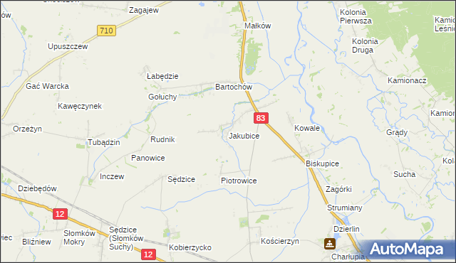 mapa Jakubice, Jakubice na mapie Targeo