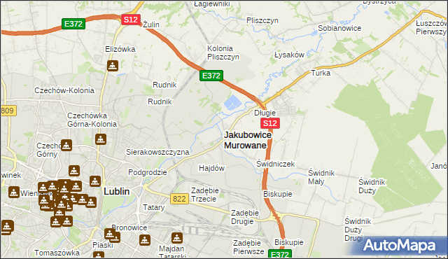mapa Jakubowice Murowane, Jakubowice Murowane na mapie Targeo