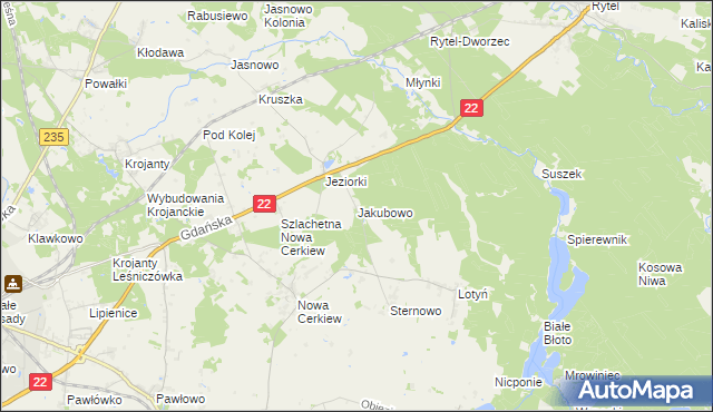 mapa Jakubowo gmina Chojnice, Jakubowo gmina Chojnice na mapie Targeo