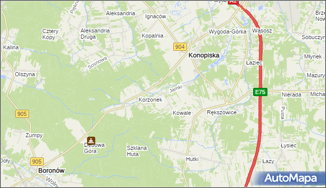 mapa Jamki gmina Konopiska, Jamki gmina Konopiska na mapie Targeo