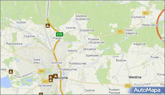 mapa Jankowice gmina Pszczyna, Jankowice gmina Pszczyna na mapie Targeo