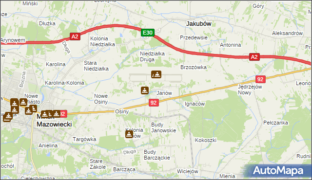 mapa Janów gmina Mińsk Mazowiecki, Janów gmina Mińsk Mazowiecki na mapie Targeo