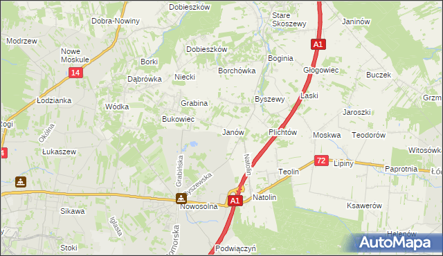 mapa Janów gmina Nowosolna, Janów gmina Nowosolna na mapie Targeo