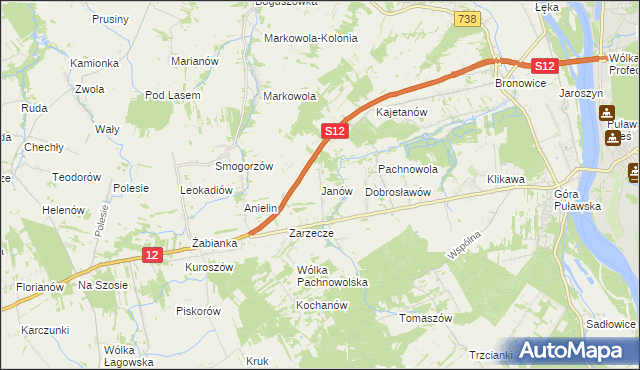 mapa Janów gmina Puławy, Janów gmina Puławy na mapie Targeo