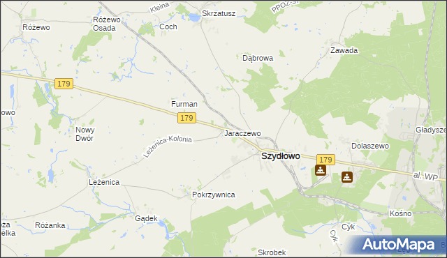 mapa Jaraczewo gmina Szydłowo, Jaraczewo gmina Szydłowo na mapie Targeo