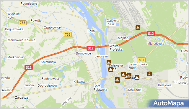 mapa Jaroszyn gmina Puławy, Jaroszyn gmina Puławy na mapie Targeo