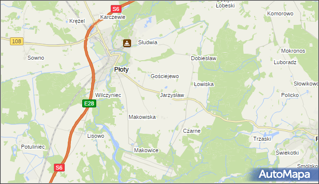 mapa Jarzysław gmina Płoty, Jarzysław gmina Płoty na mapie Targeo