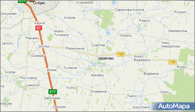 mapa Jasieniec powiat grójecki, Jasieniec powiat grójecki na mapie Targeo