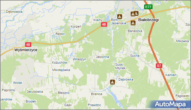 mapa Jasionna gmina Białobrzegi, Jasionna gmina Białobrzegi na mapie Targeo