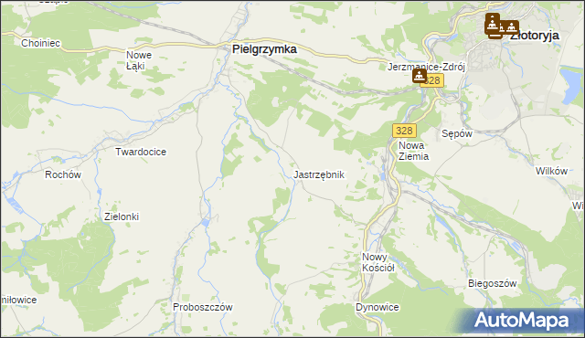 mapa Jastrzębnik gmina Pielgrzymka, Jastrzębnik gmina Pielgrzymka na mapie Targeo