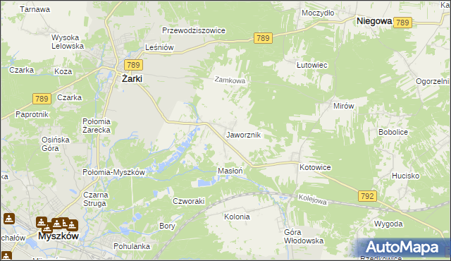 mapa Jaworznik gmina Żarki, Jaworznik gmina Żarki na mapie Targeo