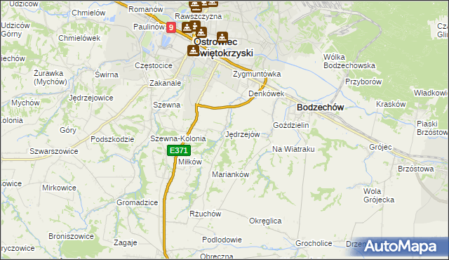 mapa Jędrzejów gmina Bodzechów, Jędrzejów gmina Bodzechów na mapie Targeo