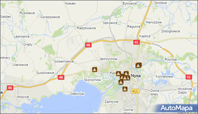 mapa Jędrzychów gmina Nysa, Jędrzychów gmina Nysa na mapie Targeo