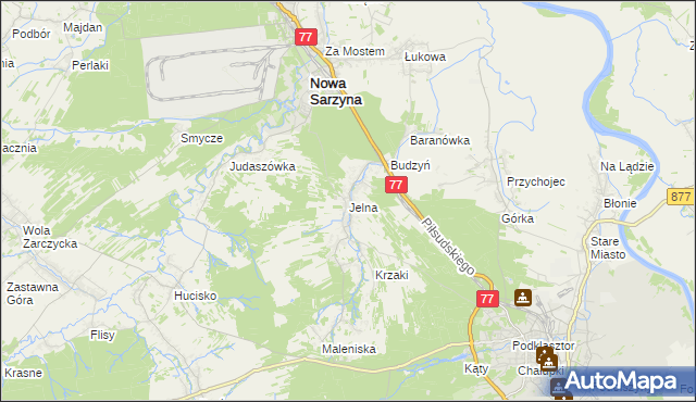 mapa Jelna gmina Nowa Sarzyna, Jelna gmina Nowa Sarzyna na mapie Targeo