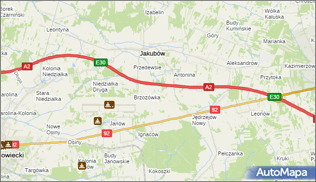 mapa Józefin gmina Jakubów, Józefin gmina Jakubów na mapie Targeo