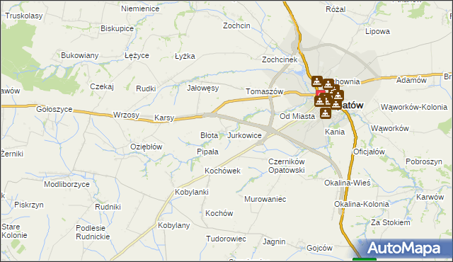 mapa Jurkowice gmina Opatów, Jurkowice gmina Opatów na mapie Targeo