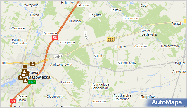 mapa Kaleń gmina Rawa Mazowiecka, Kaleń gmina Rawa Mazowiecka na mapie Targeo