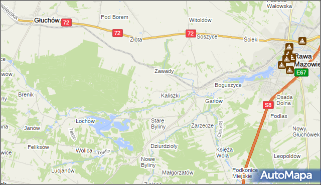 mapa Kaliszki gmina Rawa Mazowiecka, Kaliszki gmina Rawa Mazowiecka na mapie Targeo