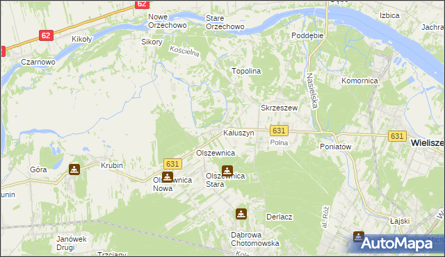 mapa Kałuszyn gmina Wieliszew, Kałuszyn gmina Wieliszew na mapie Targeo