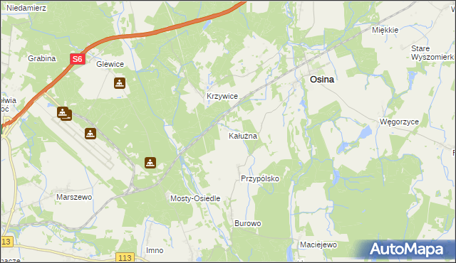 mapa Kałużna gmina Osina, Kałużna gmina Osina na mapie Targeo