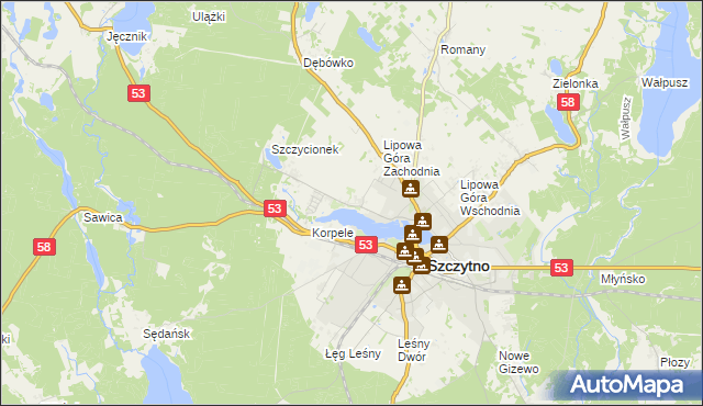 mapa Kamionek gmina Szczytno, Kamionek gmina Szczytno na mapie Targeo