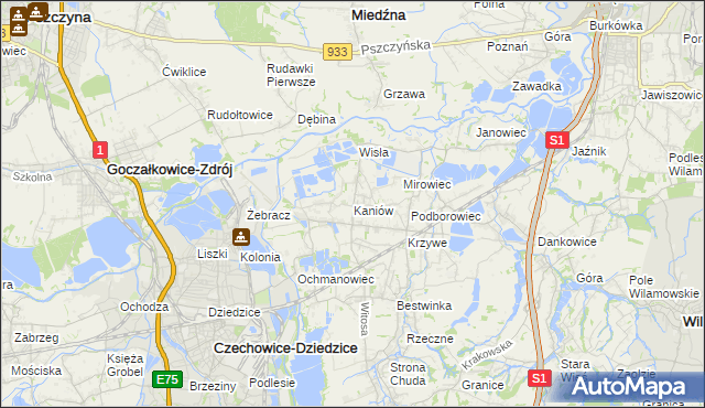 mapa Kaniów gmina Bestwina, Kaniów gmina Bestwina na mapie Targeo