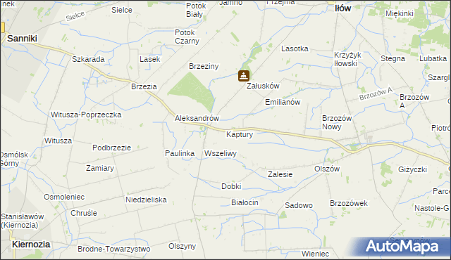 mapa Kaptury gmina Iłów, Kaptury gmina Iłów na mapie Targeo