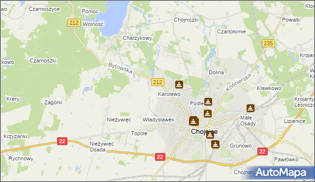 mapa Karolewo gmina Chojnice, Karolewo gmina Chojnice na mapie Targeo