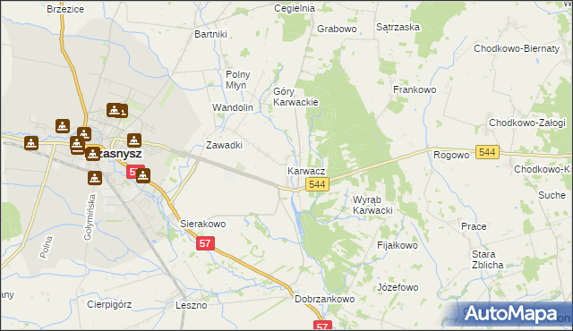 mapa Karwacz gmina Przasnysz, Karwacz gmina Przasnysz na mapie Targeo