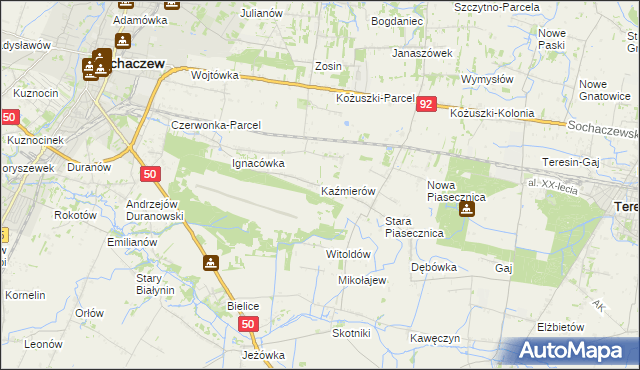 mapa Kaźmierów gmina Sochaczew, Kaźmierów gmina Sochaczew na mapie Targeo