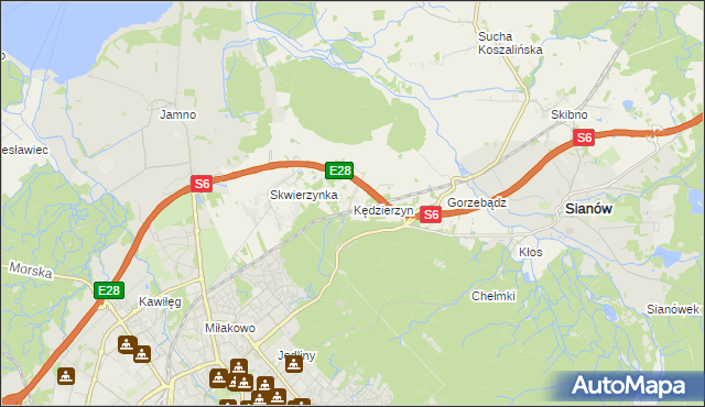 mapa Kędzierzyn gmina Sianów, Kędzierzyn gmina Sianów na mapie Targeo