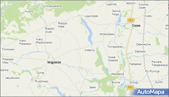 mapa Kiełpiny gmina Wąpielsk, Kiełpiny gmina Wąpielsk na mapie Targeo