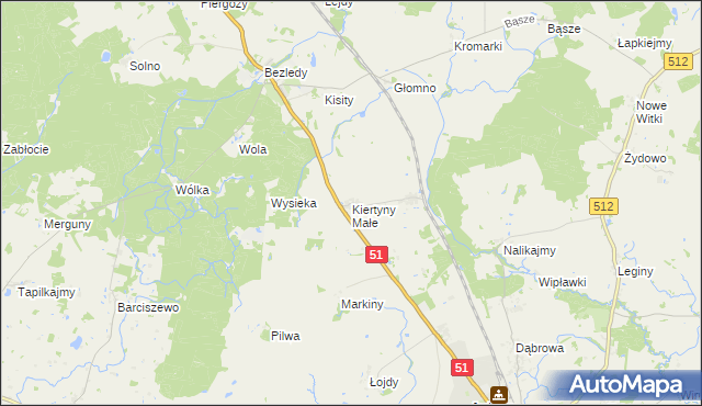 mapa Kiertyny Małe, Kiertyny Małe na mapie Targeo