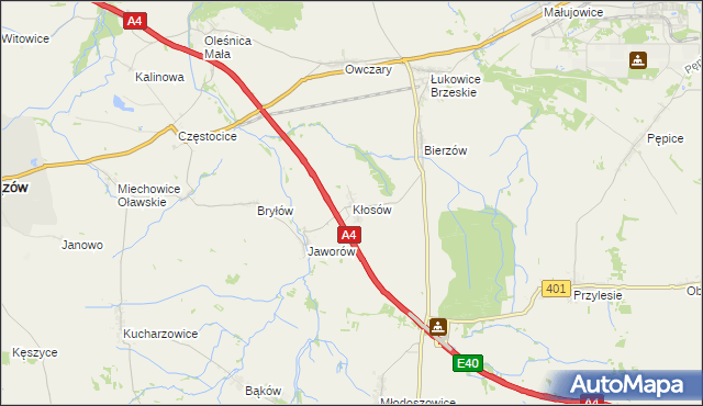 mapa Kłosów gmina Wiązów, Kłosów gmina Wiązów na mapie Targeo